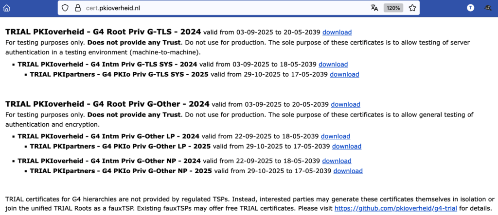 weergave van de PKIoverheid certificaten PKIpartners TRIAL Root Intermediate Issueing